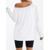 imageTrendy Queen Womens Off The Shoulder Tops Oversized Tshirts Long Sleeve 2025 Casual Basic TeesWhite
