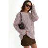 imageTrendy Queen Womens Oversized Cable Knit Crewneck SweatersLight Mauve