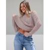 imageTrendy Queen Womens Oversized Cable Knit Crewneck SweatersLight Mauve