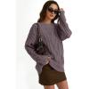 imageTrendy Queen Womens Oversized Cable Knit Crewneck SweatersMauve Taupe