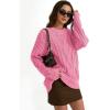 imageTrendy Queen Womens Oversized Cable Knit Crewneck SweatersRose Pink