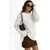 imageTrendy Queen Womens Oversized Cable Knit Crewneck SweatersWhite