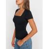 imageTrendy Queen Womens Square Neck Tops Short Sleeve Shirts Double Lined Workout Summer Clothes Casual Slim Fit TShirtsBlack