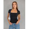 imageTrendy Queen Womens Square Neck Tops Short Sleeve Shirts Double Lined Workout Summer Clothes Casual Slim Fit TShirtsBlack