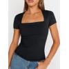 imageTrendy Queen Womens Square Neck Tops Short Sleeve Shirts Double Lined Workout Summer Clothes Casual Slim Fit TShirtsBlack