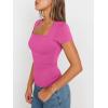 imageTrendy Queen Womens Square Neck Tops Short Sleeve Shirts Double Lined Workout Summer Clothes Casual Slim Fit TShirtsHotpink