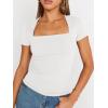 imageTrendy Queen Womens Square Neck Tops Short Sleeve Shirts Double Lined Workout Summer Clothes Casual Slim Fit TShirtsWhite