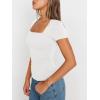 imageTrendy Queen Womens Square Neck Tops Short Sleeve Shirts Double Lined Workout Summer Clothes Casual Slim Fit TShirtsWhite