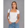 imageTrendy Queen Womens Square Neck Tops Short Sleeve Shirts Double Lined Workout Summer Clothes Casual Slim Fit TShirtsWhite