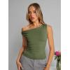imageTrendy Queen Womens Summer Off The Shoulder Tops Going Out T Shirts Crop Tank Top Fashion Clothes Spring Outfits 2025Army Green