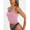 imageTrendy Queen Womens Summer Square Neck Tank Tops Workout Cropped Ribbed Summer Camisole Sleeveless Clothes 2025Babypink