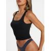 imageTrendy Queen Womens Summer Square Neck Tank Tops Workout Cropped Ribbed Summer Camisole Sleeveless Clothes 2025Black