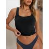imageTrendy Queen Womens Summer Square Neck Tank Tops Workout Cropped Ribbed Summer Camisole Sleeveless Clothes 2025Black