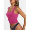 imageTrendy Queen Womens Summer Square Neck Tank Tops Workout Cropped Ribbed Summer Camisole Sleeveless Clothes 2025Hot Pink