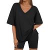 imageTrendy Queen Womens Two Piece Lounge Sets Summer Outfits 2025 Spring Fashion Vacation Tops Shorts Matching TracksuitsBlack