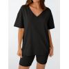 imageTrendy Queen Womens Two Piece Lounge Sets Summer Outfits 2025 Spring Fashion Vacation Tops Shorts Matching TracksuitsBlack