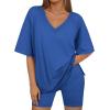 imageTrendy Queen Womens Two Piece Lounge Sets Summer Outfits 2025 Spring Fashion Vacation Tops Shorts Matching TracksuitsBlue