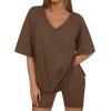 imageTrendy Queen Womens Two Piece Lounge Sets Summer Outfits 2025 Spring Fashion Vacation Tops Shorts Matching TracksuitsBrown