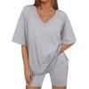 imageTrendy Queen Womens Two Piece Lounge Sets Summer Outfits 2025 Spring Fashion Vacation Tops Shorts Matching TracksuitsGrey