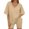 imageTrendy Queen Womens Two Piece Lounge Sets Summer Outfits 2025 Spring Fashion Vacation Tops Shorts Matching TracksuitsKhaki