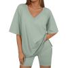 imageTrendy Queen Womens Two Piece Lounge Sets Summer Outfits 2025 Spring Fashion Vacation Tops Shorts Matching TracksuitsLightgreen
