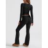 imageTrendy Queen Womens Workout Sets 2 Piece Fall Outfits Square Neck Tops Flare Pants Tracksuits Clothes Winter Fashion 2025Black