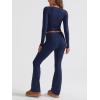 imageTrendy Queen Womens Workout Sets 2 Piece Fall Outfits Square Neck Tops Flare Pants Tracksuits Clothes Winter Fashion 2025Navy