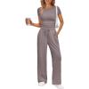 imageTrendy Queen 2 Piece Matching Summer Sweatsuit Lounge Set Womens Wide Leg Pants Side Ruching Crop Top SetsRose Taupe