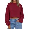 imageTrendy Queen Cropped Sweatshirts for Women Oversized Crewneck Sweaters Long Sleeve Tops Fall Winter Clothes 2025Burgundy