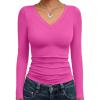 imageTrendy Queen Long Sleeve Shirts for Women 2025 Fall Fashion V Neck Basics Crop Tops Slim Fitted Y2K Tops Outfits ClothesHot Pink
