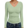 imageTrendy Queen Long Sleeve Shirts for Women 2025 Fall Fashion V Neck Basics Crop Tops Slim Fitted Y2K Tops Outfits ClothesLight Green