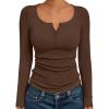 imageTrendy Queen Long Sleeve Shirts for Women Henley Ribbed Fall Tops Dressy Business Casual Teen Girl Winter Cute Basic TeesBrown