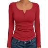 imageTrendy Queen Long Sleeve Shirts for Women Henley Ribbed Fall Tops Dressy Business Casual Teen Girl Winter Cute Basic TeesRed
