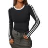 imageTrendy Queen Long Sleeve Workout Tops for Women Y2K Fitted Athletic Gym Shirt Trendy Color Block 2025 Fall OutfitsBlack