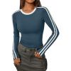 imageTrendy Queen Long Sleeve Workout Tops for Women Y2K Fitted Athletic Gym Shirt Trendy Color Block 2025 Fall OutfitsHaze Blue
