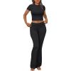 imageTrendy Queen Lounge Sets For Women 2 Piece Casual Y2K Outfits Short Sleeve Cropped Tops Fold Over Flare Pants Tracksuits Black S