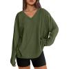 imageTrendy Queen Oversized Tshirts for Women Workout Plus Size Gym Tops V Neck Long Sleeve T Shirts Spring Casual Basic TeesArmy Green