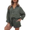 imageTrendy Queen Two Piece Sets For Women Summer Short Sets Beach Vcation Lounge Pajama 2 Piece Spring Outfits Fashion 2025Armygreen