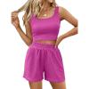 imageTrendy Queen Two Piece Summer Outfits 2 Piece Sets 2025 Sleeveless Matching Lounge Crop Top High Waisted ShortHotpink
