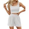imageTrendy Queen Two Piece Summer Outfits 2 Piece Sets 2025 Sleeveless Matching Lounge Crop Top High Waisted ShortWhite