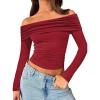 imageTrendy Queen Women Long Sleeve Shirts Off Shoulder Tops Going Out Crop Sexy Slim Fitted Y2K Fall Outfits 2025 Fashion ClothesRed