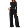 imageTrendy Queen Womens 2 Piece Lounge Sets Long Sleeve Slightly Crop Top Wide Leg Pants Casual Sweatsuit Matching OutfitsBlack