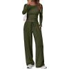 imageTrendy Queen Womens 2 Piece Matching Lounge Set Long Sleeve Slightly Crop Top Wide Leg Pants Casual SweatsuitArmy Green