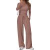 imageTrendy Queen Womens 2 Piece Matching Lounge Set Long Sleeve Slightly Crop Top Wide Leg Pants Casual SweatsuitMauve Rose