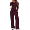 imageTrendy Queen Womens 2 Piece Matching Lounge Set Long Sleeve Slightly Crop Top Wide Leg Pants Casual SweatsuitWine