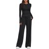 imageTrendy Queen Womens 2 Piece Matching Lounge Sets Fall Fashion Two Pieces Sweat Outfits Long Sleeve Wide Leg Pants TracksuitsBlack
