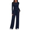 imageTrendy Queen Womens 2 Piece Matching Lounge Sets Fall Fashion Two Pieces Sweat Outfits Long Sleeve Wide Leg Pants TracksuitsNavy