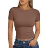 imageTrendy Queen Womens Basic T Shirts Summer Tops 2025 Short Sleeve Crop Tops Slim Fit Gym Workout Y2k ClothesCoffee