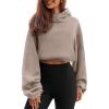 imageTrendy Queen Womens Cropped Hoodie Long Sleeve Sweatshirts Fall Fashion 2024 Casual Y2k Outfits Winter ClothesCoffee Grey