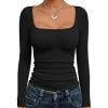 imageTrendy Queen Womens Double Lined Square Neck Long Sleeve Slightly Crop Slim Fit Tops Casual Layer Basic Tee Shirts 2025Black